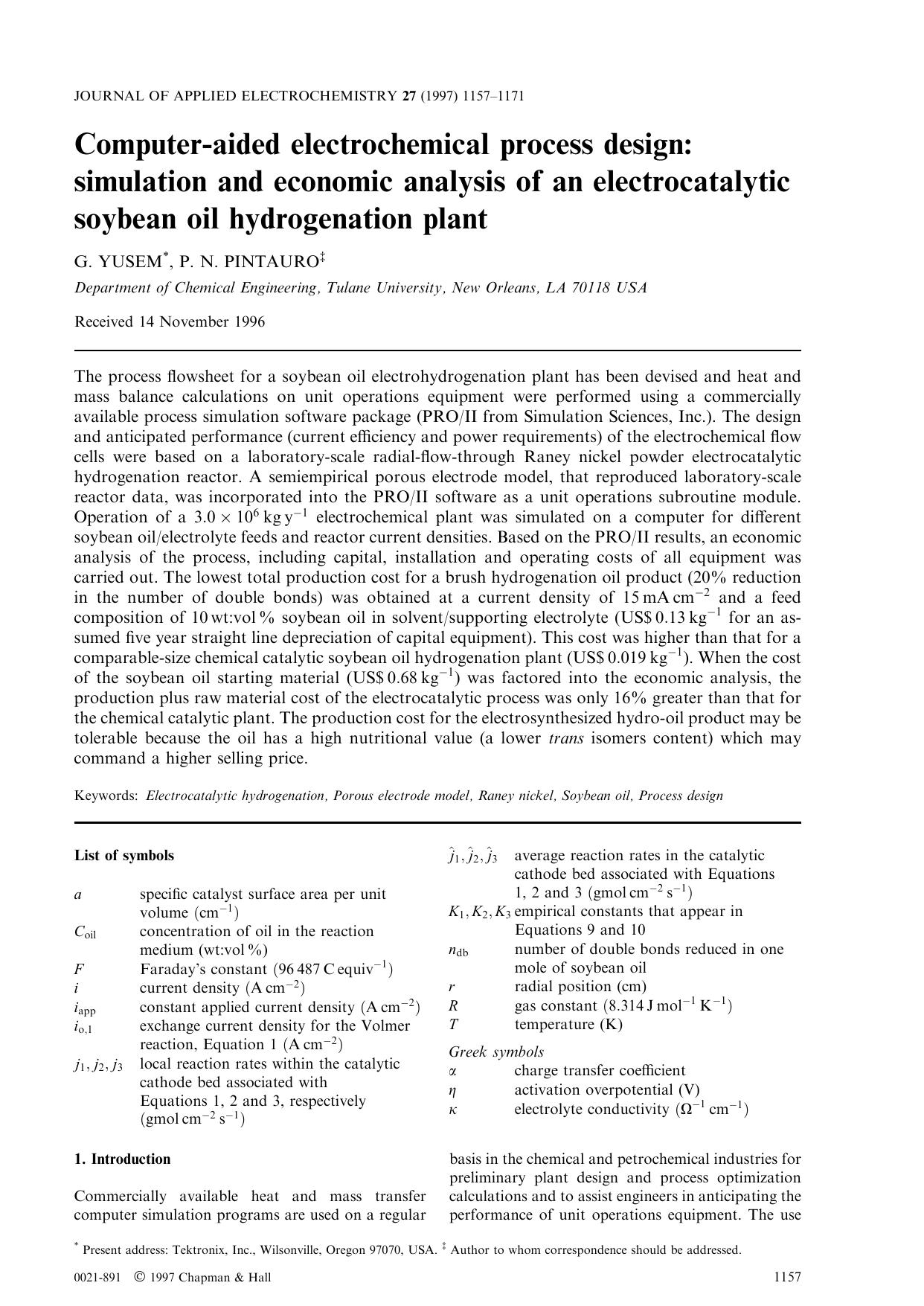 Computer-aided electrochemical process design: simulation and economic analysis of an electrocatalytic soybean oil hydrogenation plant by Unknown