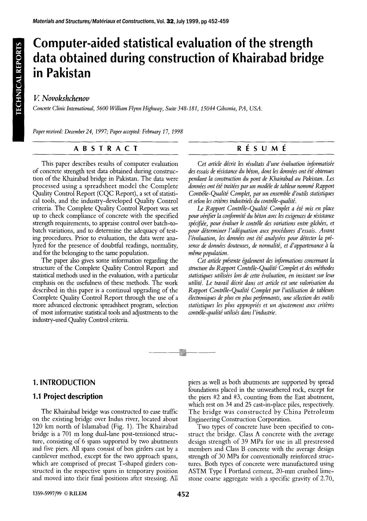 Computer-aided statistical evaluation of the strength data obtained during construction of Khairabad bridge in Pakistan by Unknown