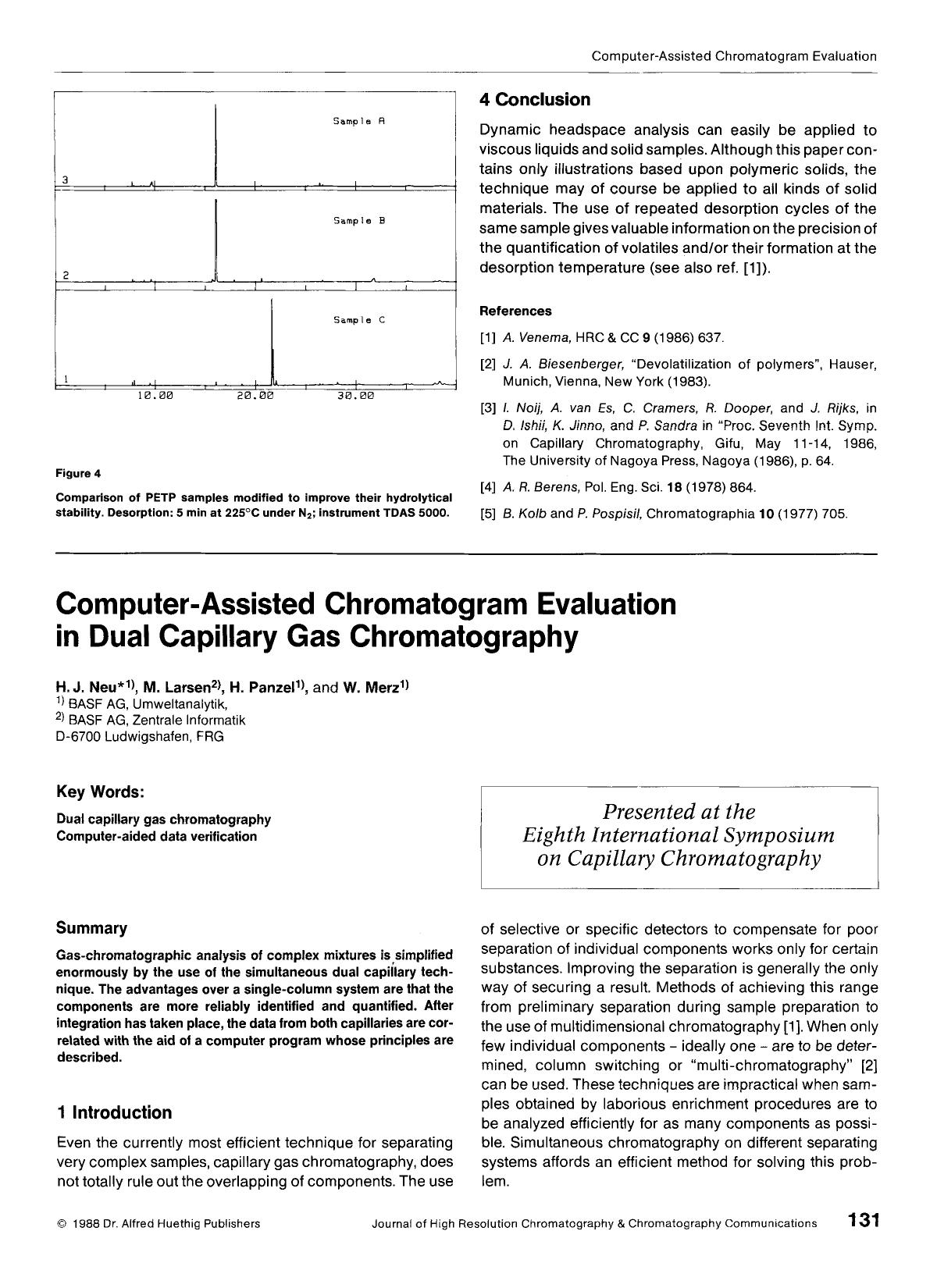 Computer-assisted chromatogram evaluation in dual capillary gas chromatography by Unknown