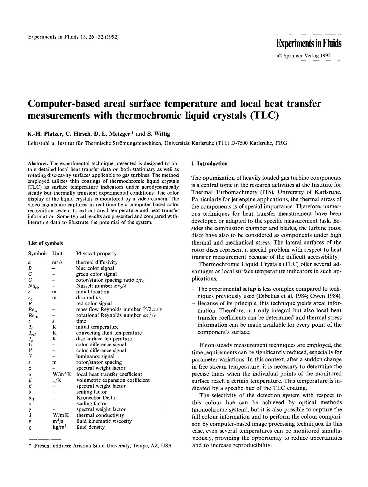 Computer-based areal surface temperature and local heat transfer measurements with thermochromic liquid crystals (TLC) by Unknown