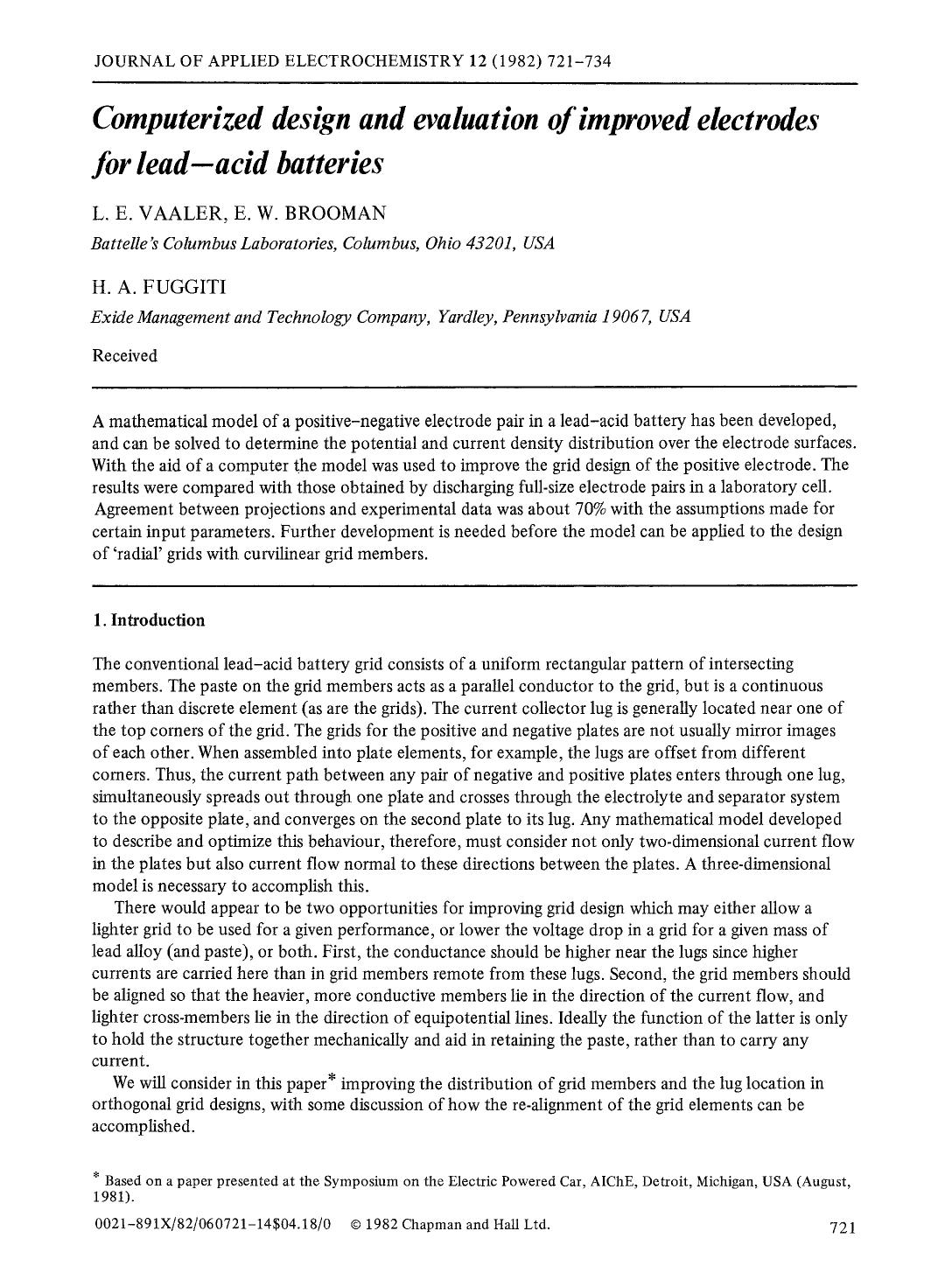 Computerized design and evaluation of improved electrodes for lead-acid batteries by Unknown