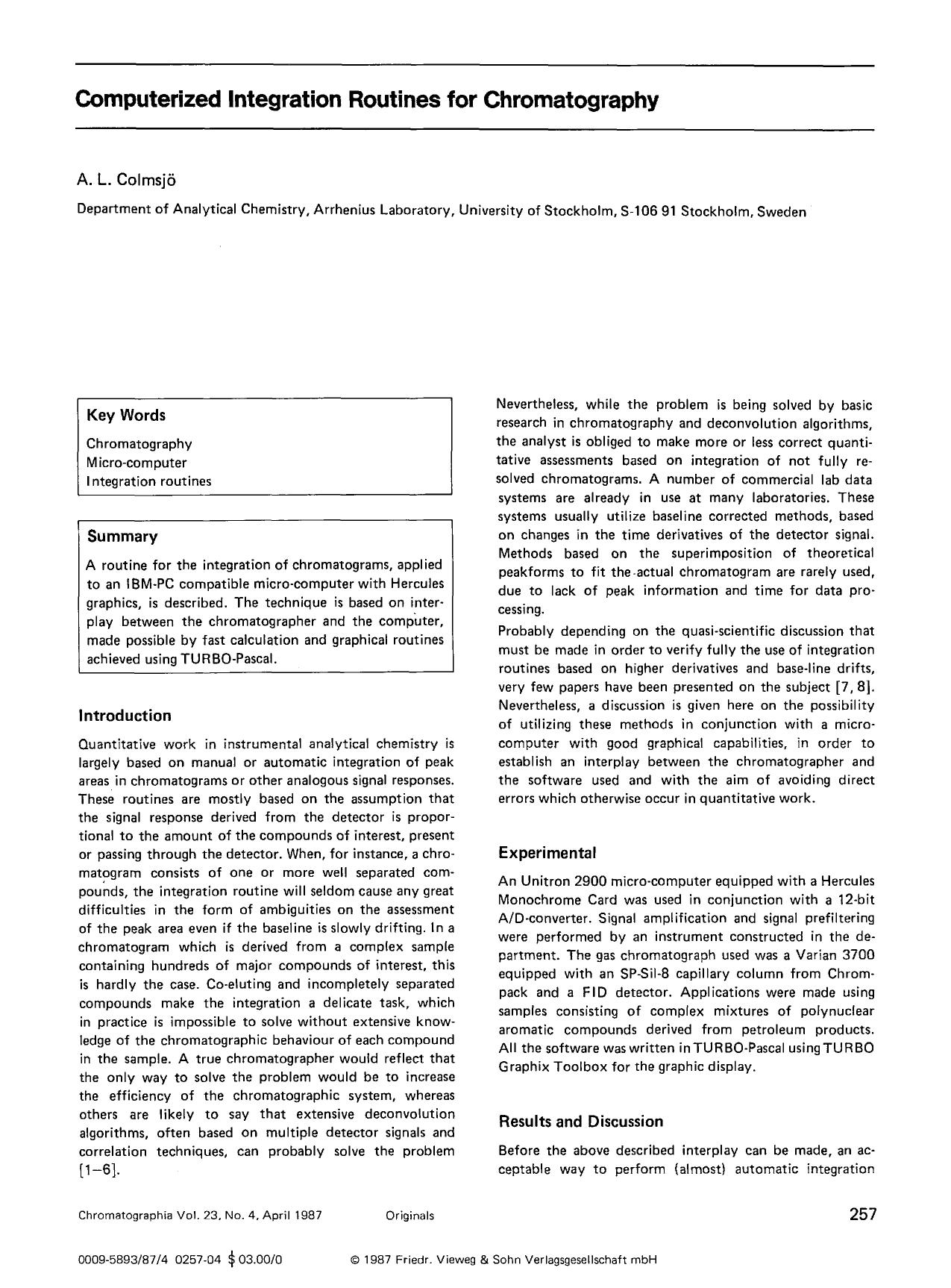Computerized integration routines for chromatography by Unknown