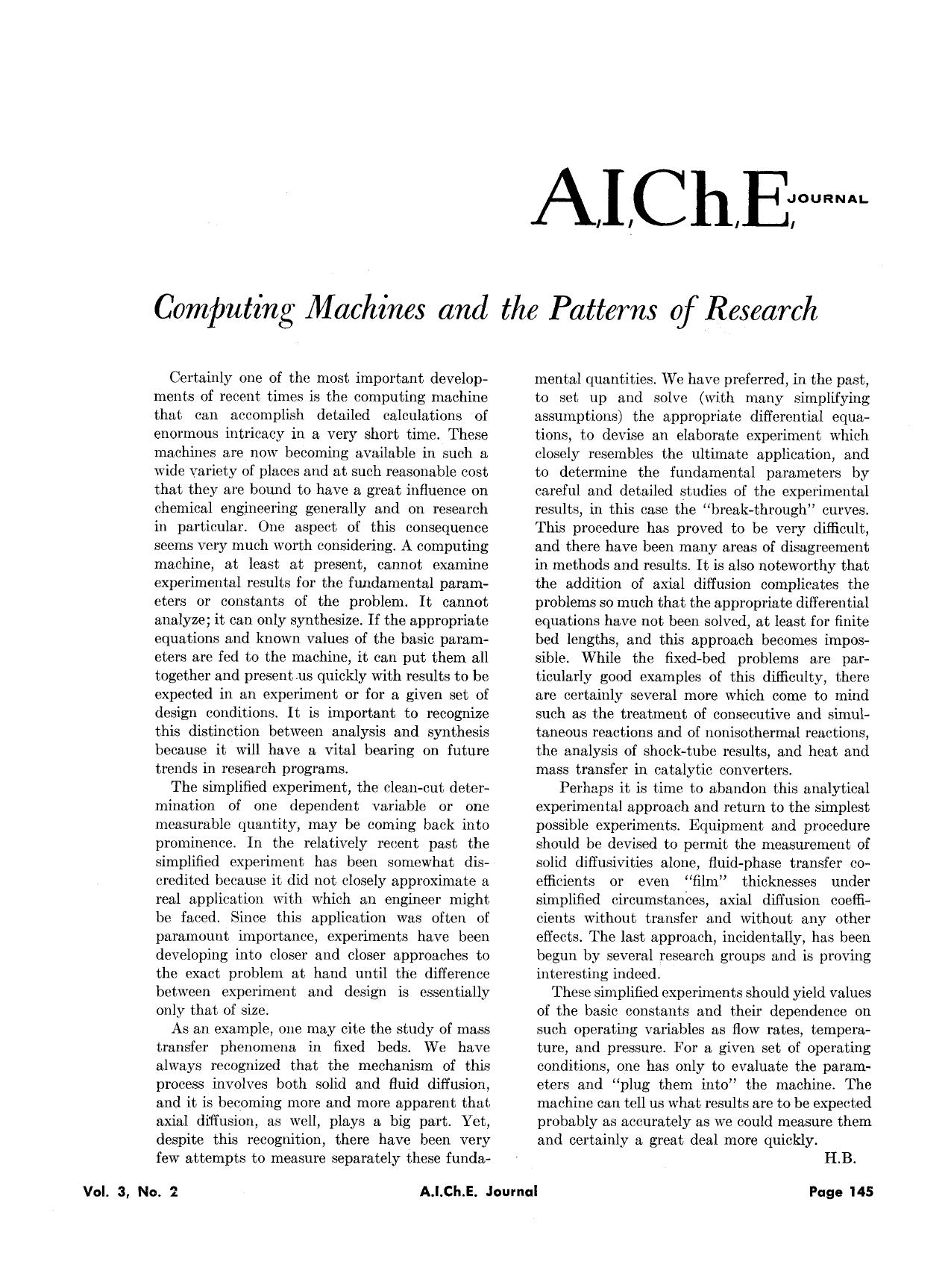 Computing machines and the patterns of research by Unknown