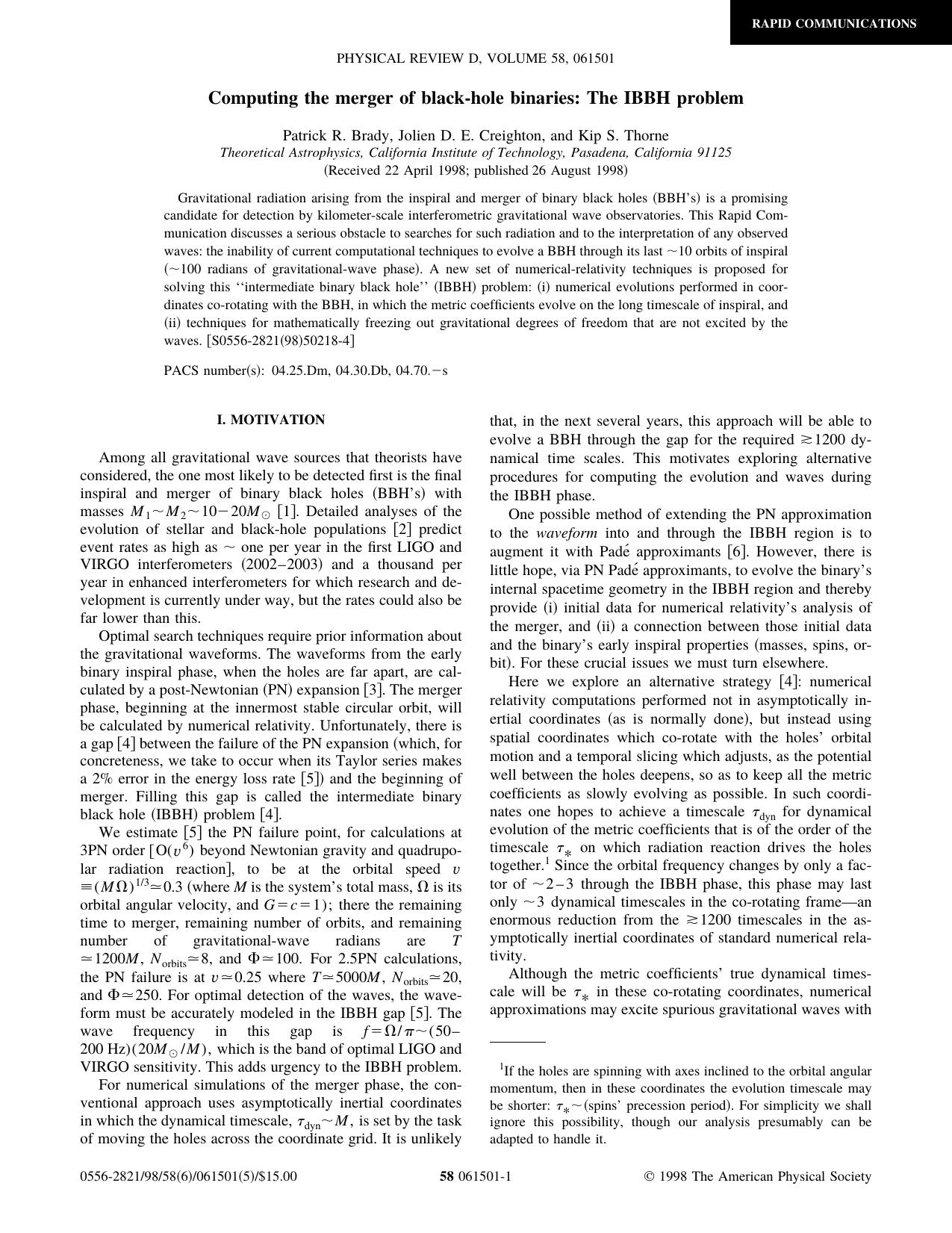 Computing the Merger of Black-Hole Binaries (1998) by Unknown