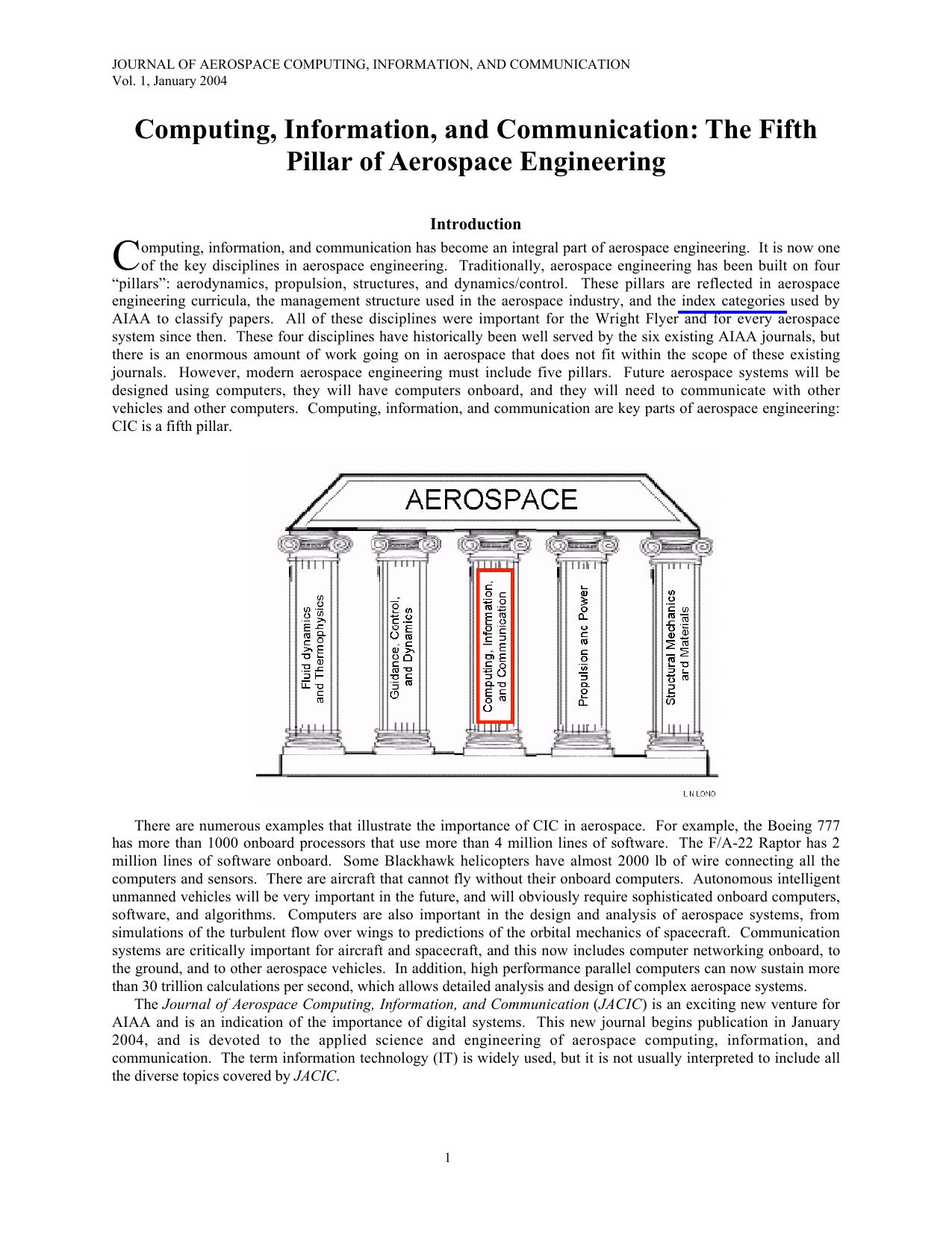 Computing, Information, and Communication: The Fifth Pillar of Aerospace Engineering by Unknown