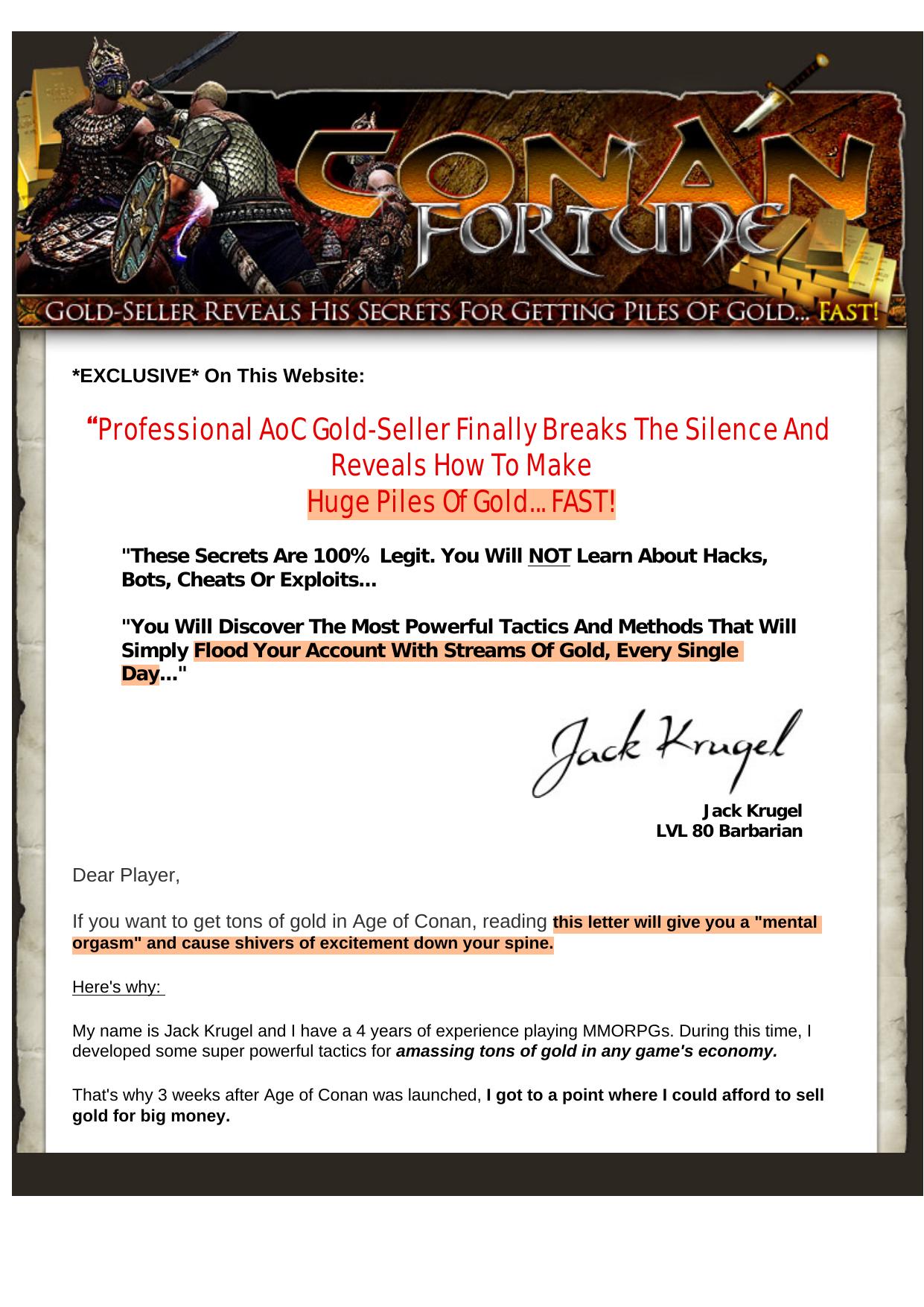 Conan Fortune - Professional Aoc Gold Seller Breaks The Silence. by Best of Kuszter's Collection