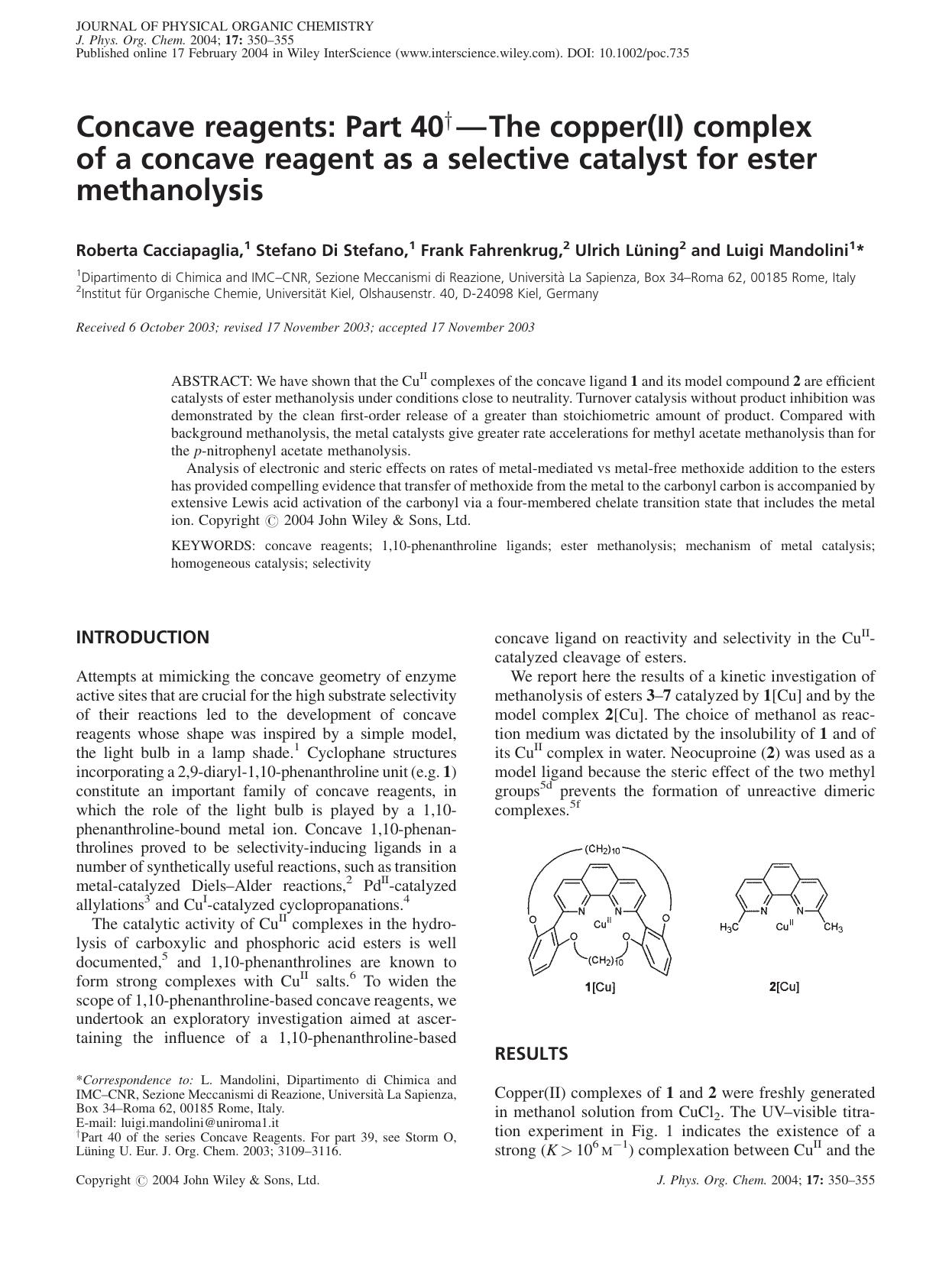Concave reagents: Part 40 - The copper(II) complex of a concave reagent as a selective catalyst for ester methanolysis by Unknown