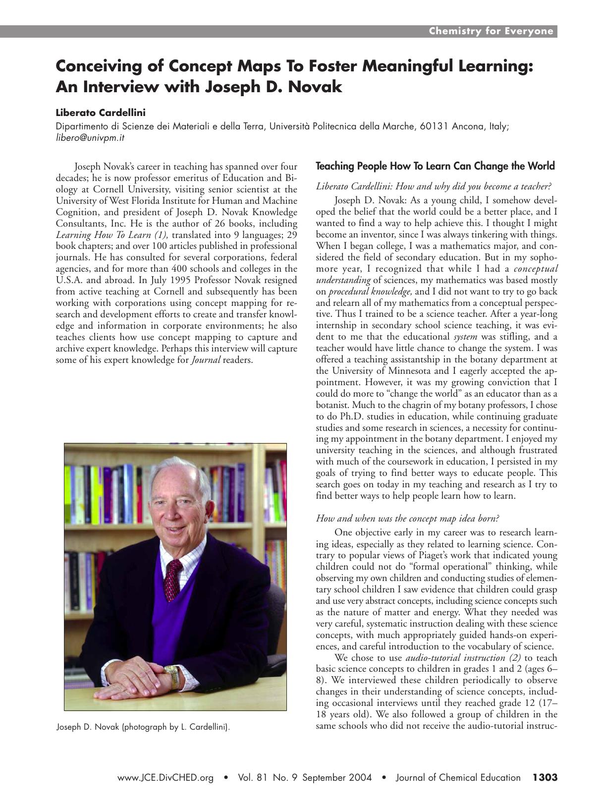 Conceiving of Concept Maps To Foster Meaningful Learning: An Interview with Joseph D. Novak by Liberato Cardellini