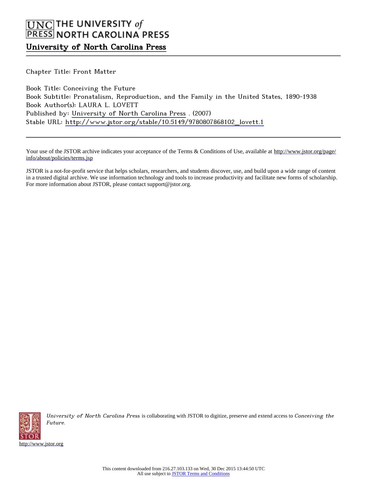 Conceiving the Future Pronatalism, Reproduction, and the Family by Laura L. Lovett