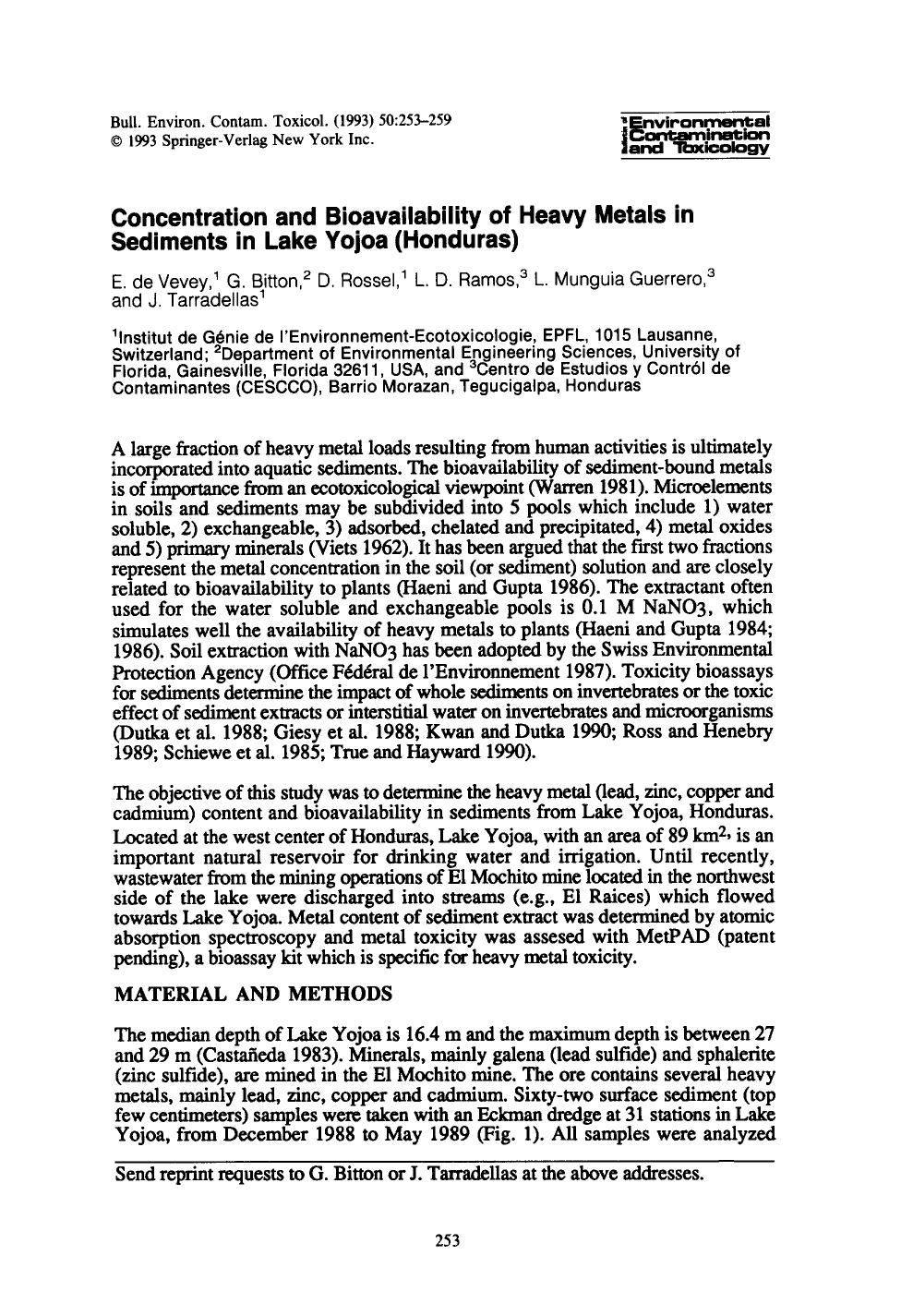 Concentration and bioavailability of heavy metals in sediments in lake yojoa (honduras) by Unknown