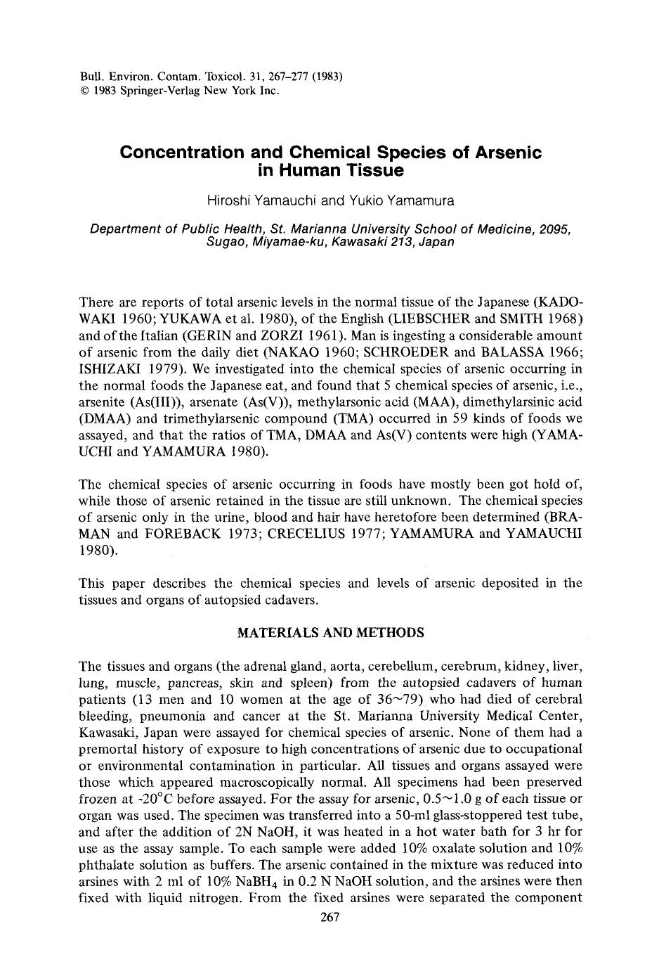Concentration and chemical species of arsenic in human tissue by Unknown