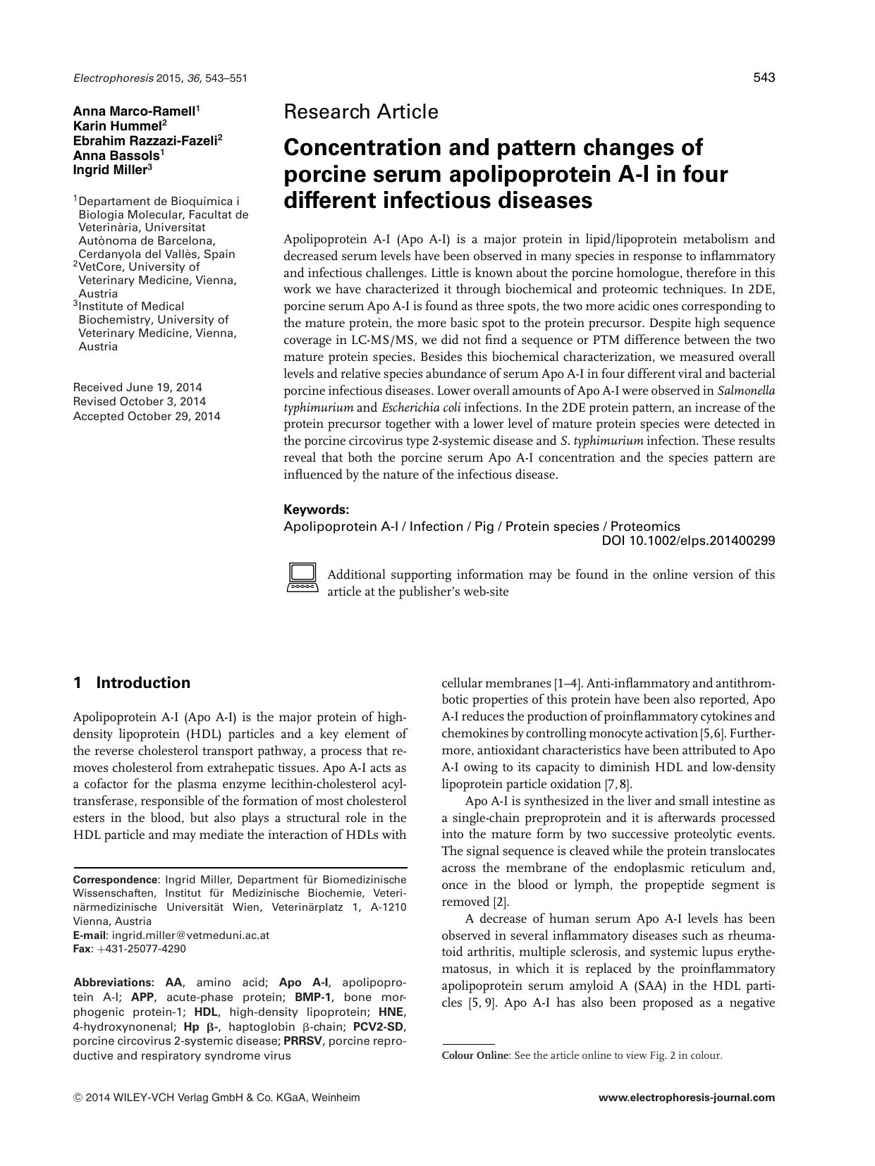 Concentration and pattern changes of porcine serum apolipoprotein A‐I in four different infectious diseases by Unknown