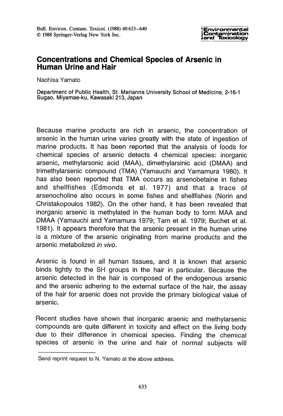 Concentrations and chemical species of arsenic in human urine and hair by Unknown