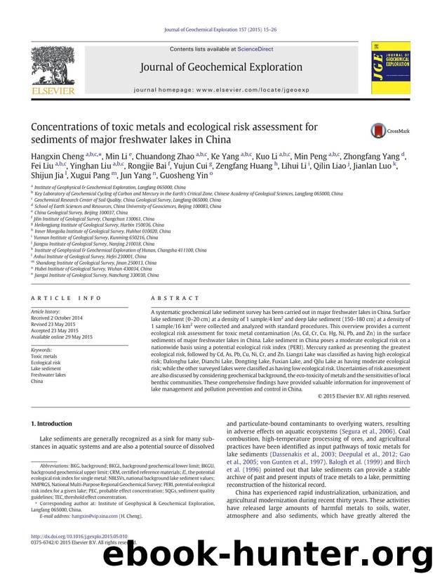 Concentrations of toxic metals and ecological risk assessment for sediments of major freshwater lakes in China by unknow