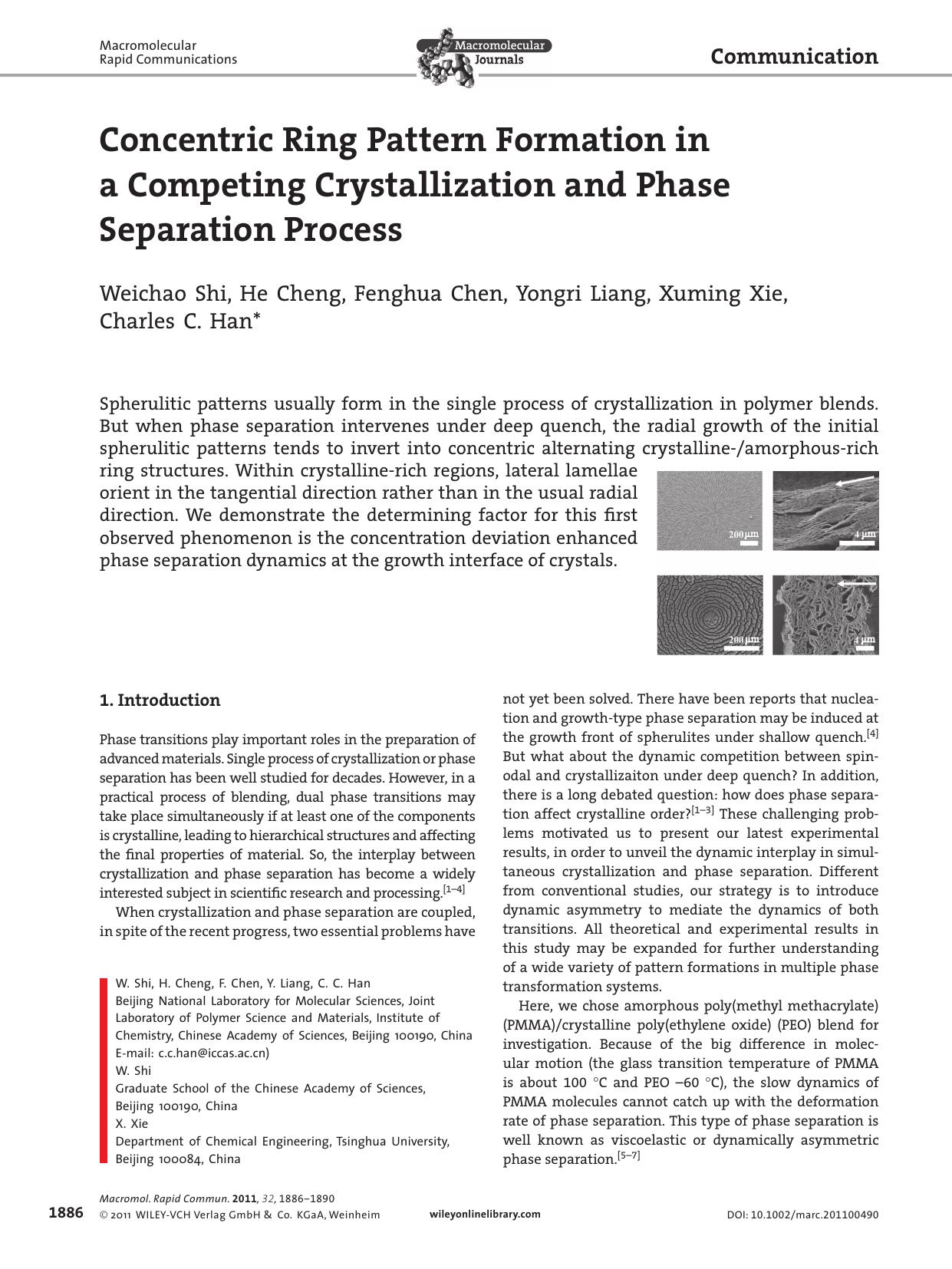 Concentric Ring Pattern Formation in a Competing Crystallization and Phase Separation Process by wcu