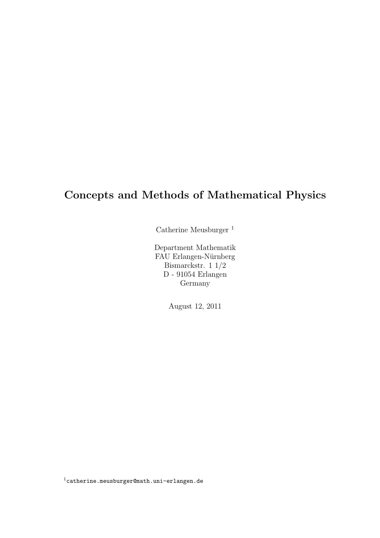 Concepts and Methods of Mathematical Physics by Catherine Meusburger