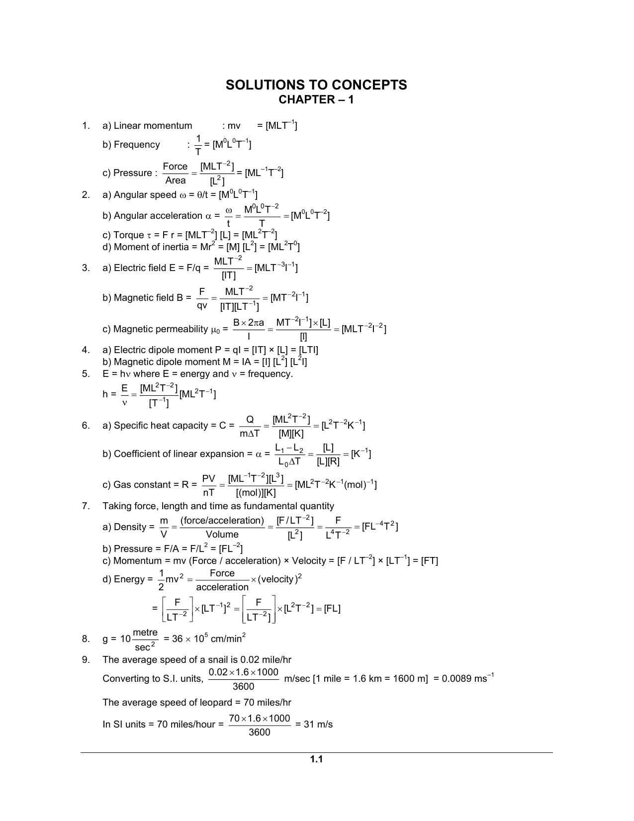 Concepts of Physics Solution Manual Volume 1 by HC Verma