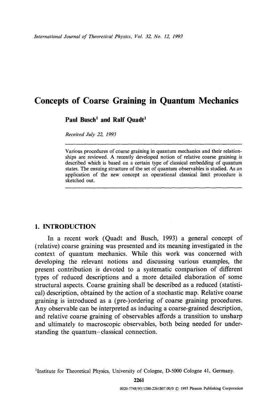 Concepts of coarse graining in quantum mechanics by Unknown