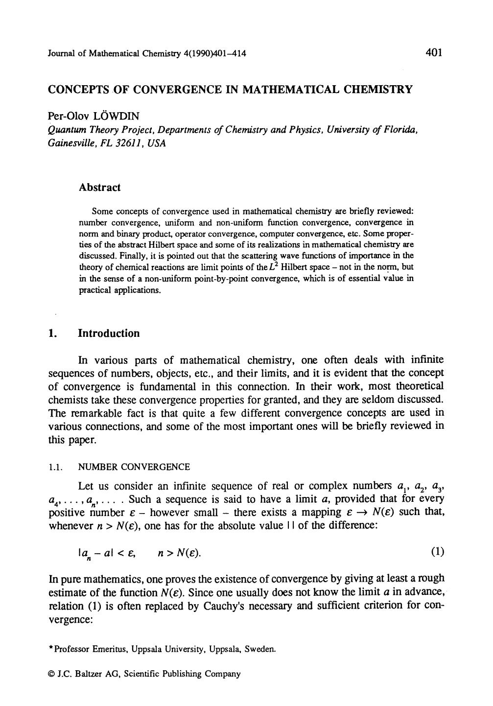 Concepts of convergence in mathematical chemistry by Unknown