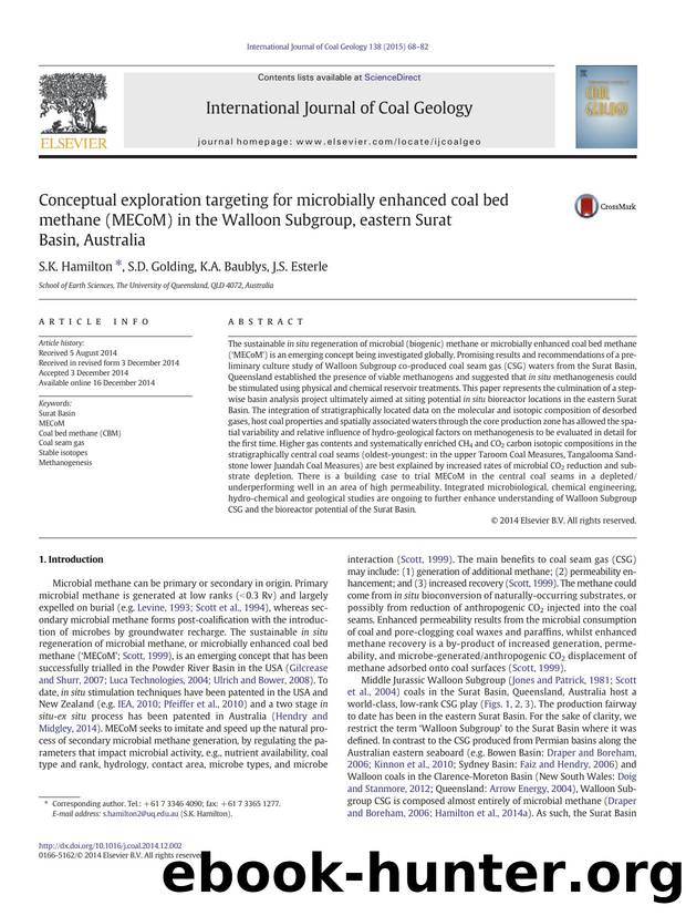 Conceptual exploration targeting for microbially enhanced coal bed methane (MECoM) in the Walloon Subgroup, eastern Surat Basin, Australia by S.K. Hamilton & S.D. Golding & K.A. Baublys & J.S. Esterle