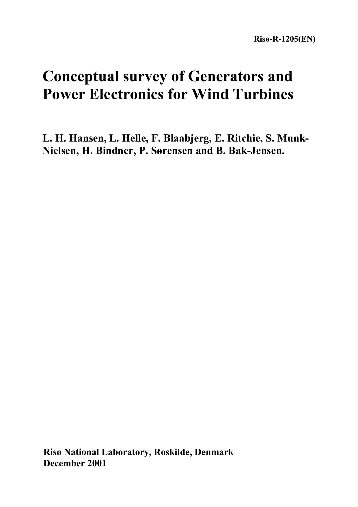 Conceptual survey of Generators and Power Electronics for Wind Turbines by unknow