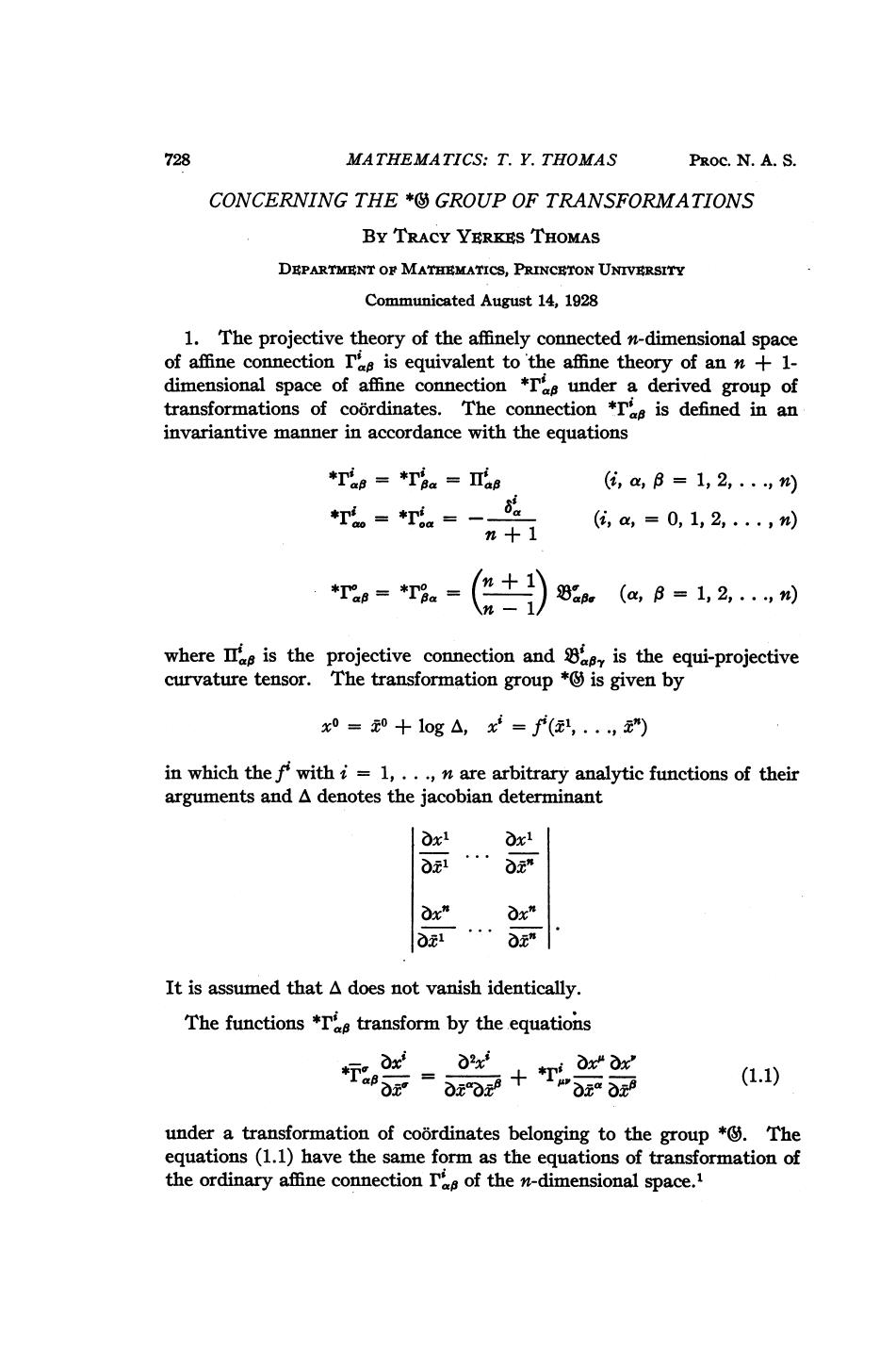Concerning the [unk] Group of Transformations by Thomas T. Y