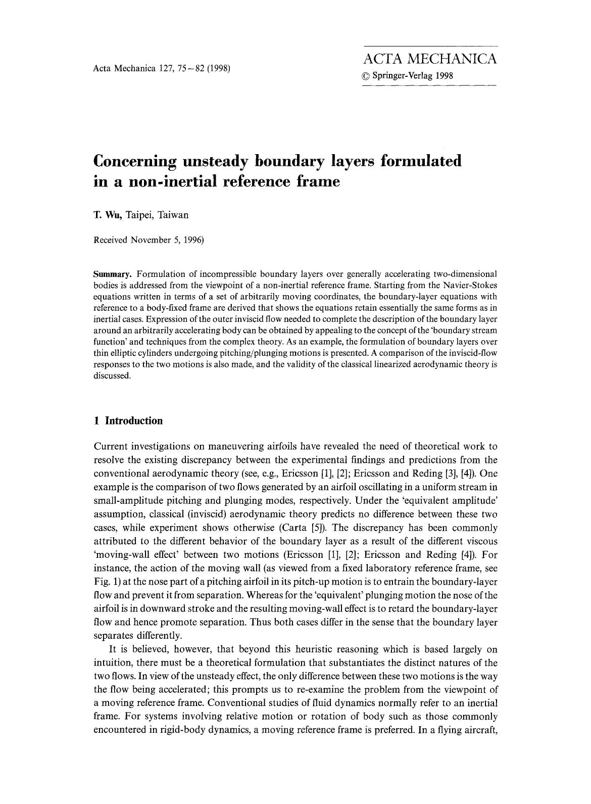 Concerning unsteady boundary layers formulated in a non-inertial reference frame by Unknown