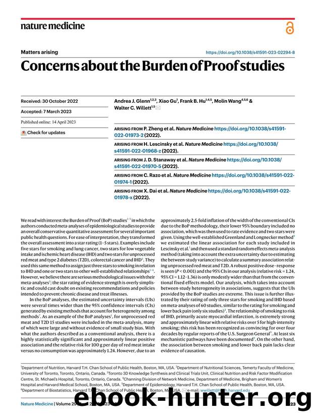 Concerns about the Burden of Proof studies by Andrea J. Glenn & Xiao Gu & Frank B. Hu & Molin Wang & Walter C. Willett