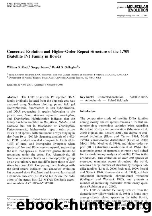 Concerted Evolution and Higher-Order Repeat Structure of the 1.709 (Satellite IV) Family in Bovids by Modi W.S. et al