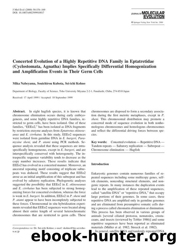 Concerted Evolution of a Highly Repetitive DNA Family in Eptatretidae (Cyclostomata, Agnatha) Implies Specifically Differential Homogenization and Amplification Events in Their Germ Cells by Nabeyama M. et al