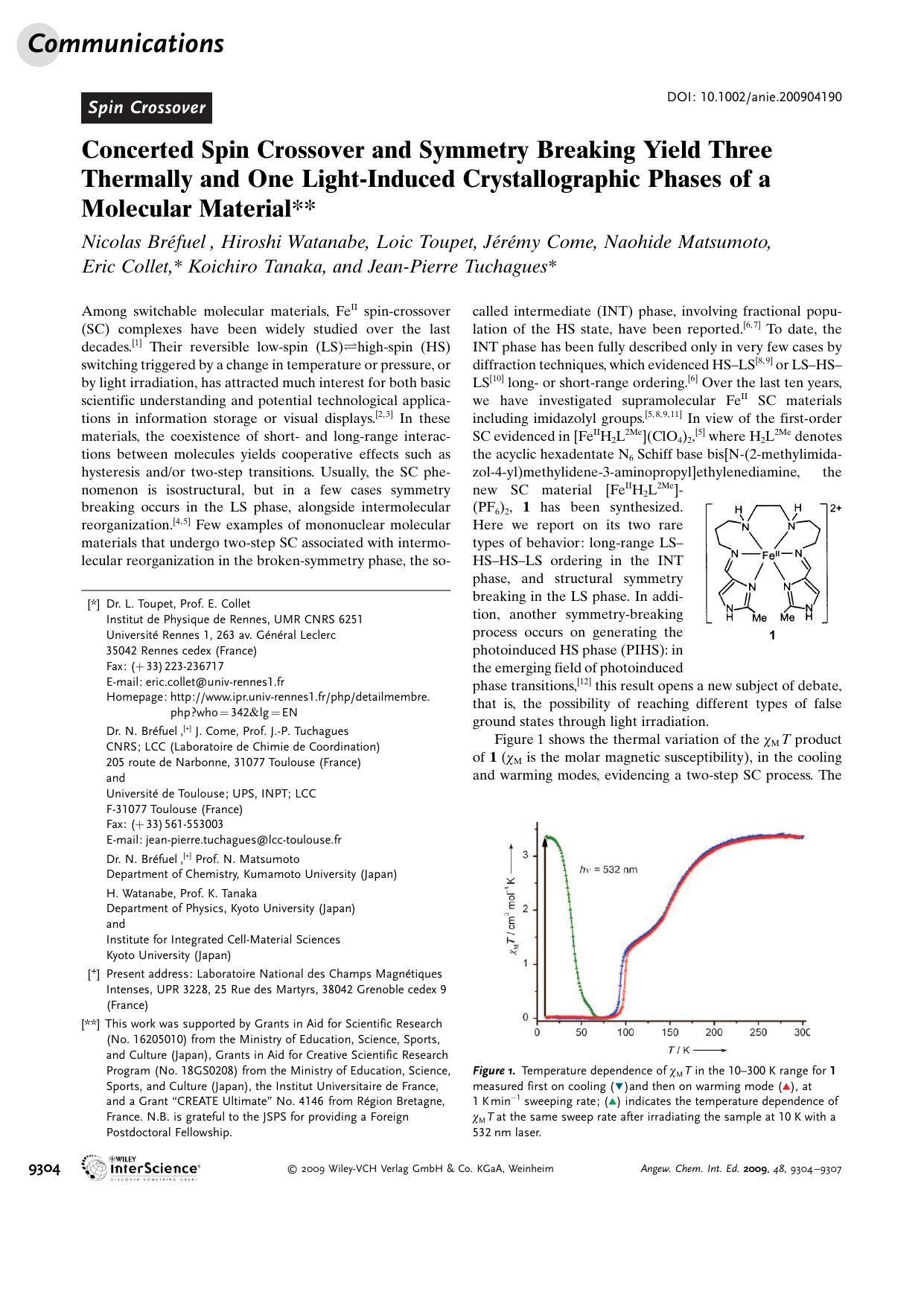 Concerted Spin Crossover and Symmetry Breaking Yield Three Thermally and One Light-Induced Crystallographic Phases of a Molecular Material by Unknown