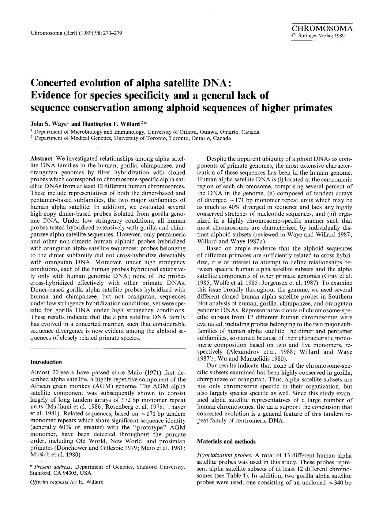Concerted evolution of alpha satellite DNA: Evidence for species specificity and a general lack of sequence conservation among alphoid sequences of higher primates by Unknown