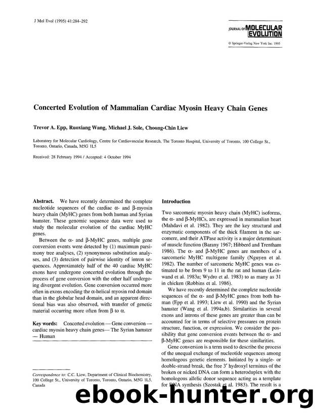 Concerted evolution of mammalian cardiac myosin heavy chain genes by Unknown