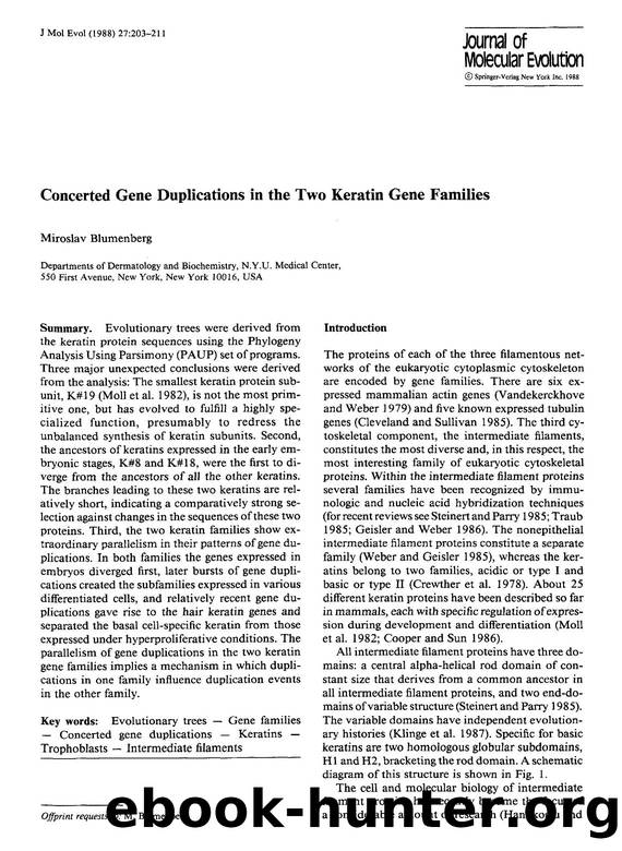 Concerted gene duplications in the two keratin gene families by Unknown
