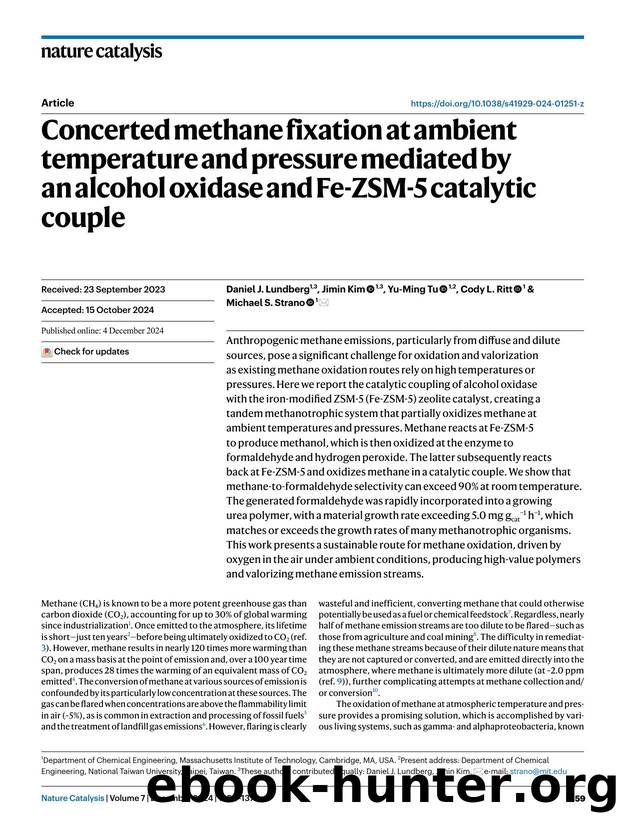 Concerted methane fixation at ambient temperature and pressure mediated by an alcohol oxidase and Fe-ZSM-5 catalytic couple by Daniel J. Lundberg & Jimin Kim & Yu-Ming Tu & Cody L. Ritt & Michael S. Strano