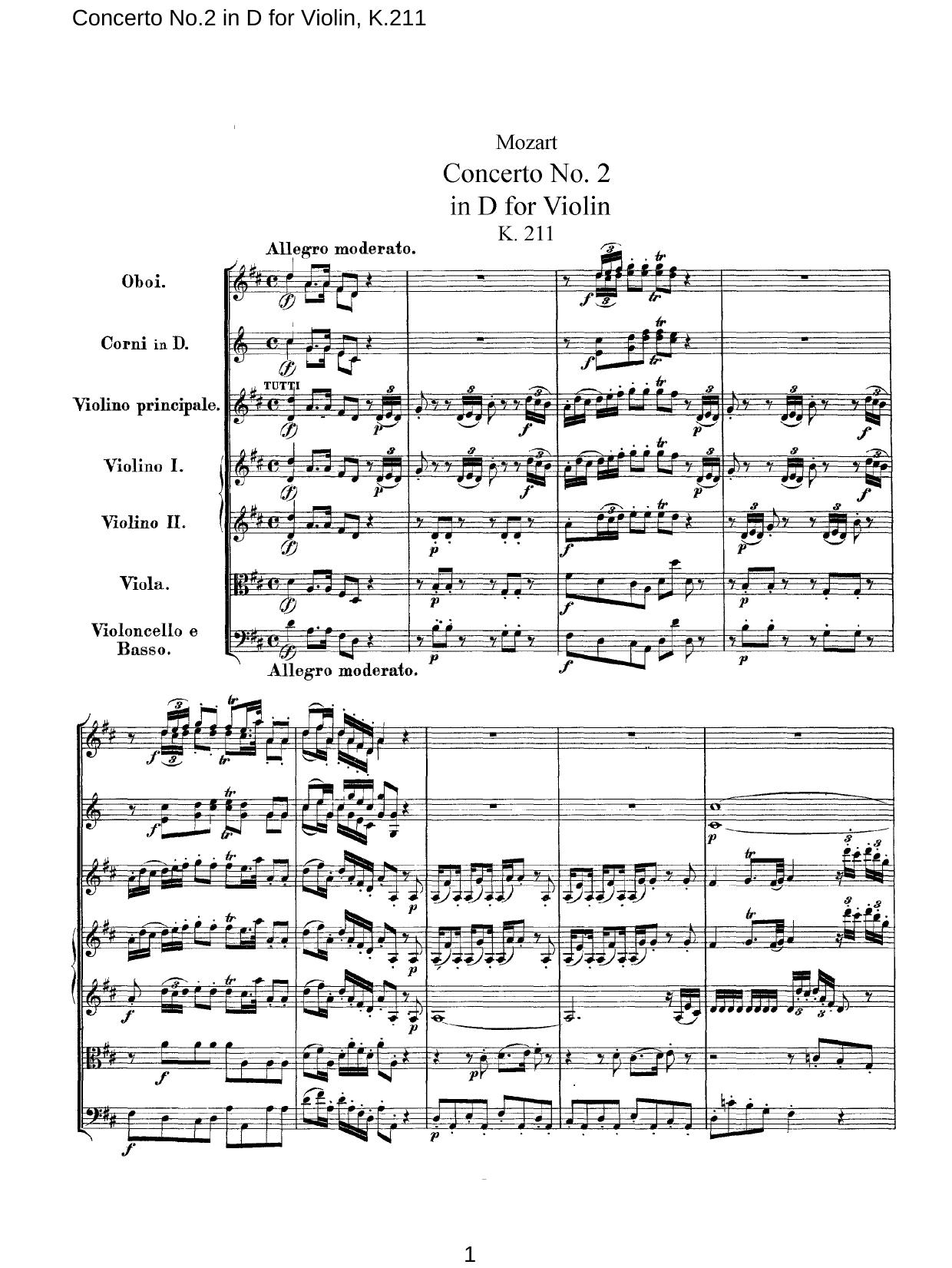 Concerto No.2 in D for Violin, K.211 by yuchao@www.bh2000.net