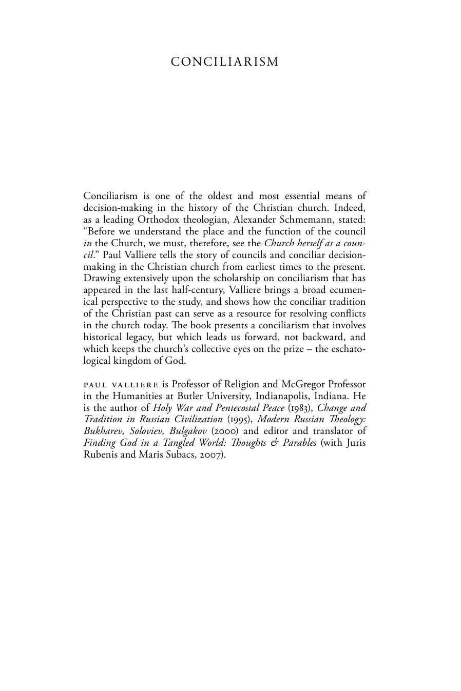Conciliarism: A History of Decision-Making in the Church by Paul Valliere