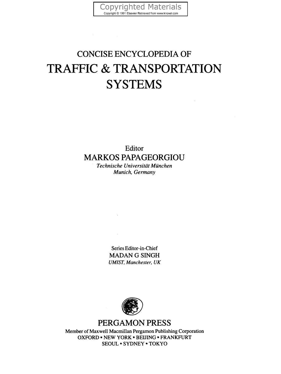 Concise Encyclopedia of Traffic & Transportation Systems by Unknown