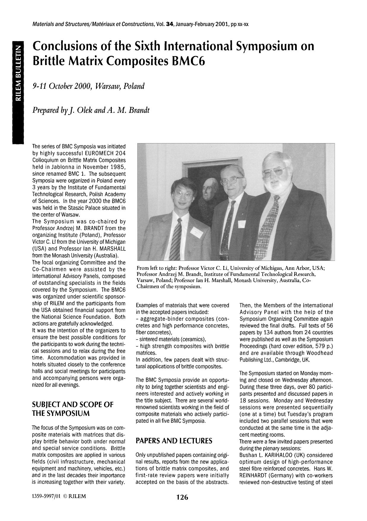 Conclusions of the Sixth International Symposium on Brittle Matrix Composites BMC6 by Unknown