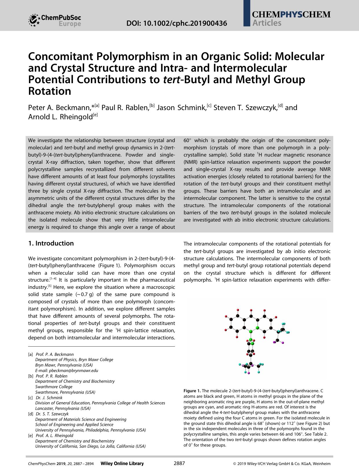 Concomitant Polymorphism in an Organic Solid: Molecular and Crystal Structure and Intraâ and Intermolecular Potential Contributions to tertâButyl and Methyl Group Rotation by Unknown