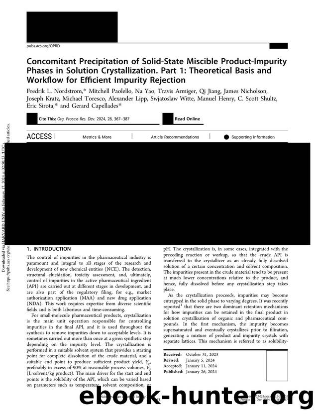 Concomitant Precipitation of Solid-State Miscible Product-Impurity Phases in Solution Crystallization. Part 1: Theoretical Basis and Workflow for Efficient Impurity Rejection by unknow