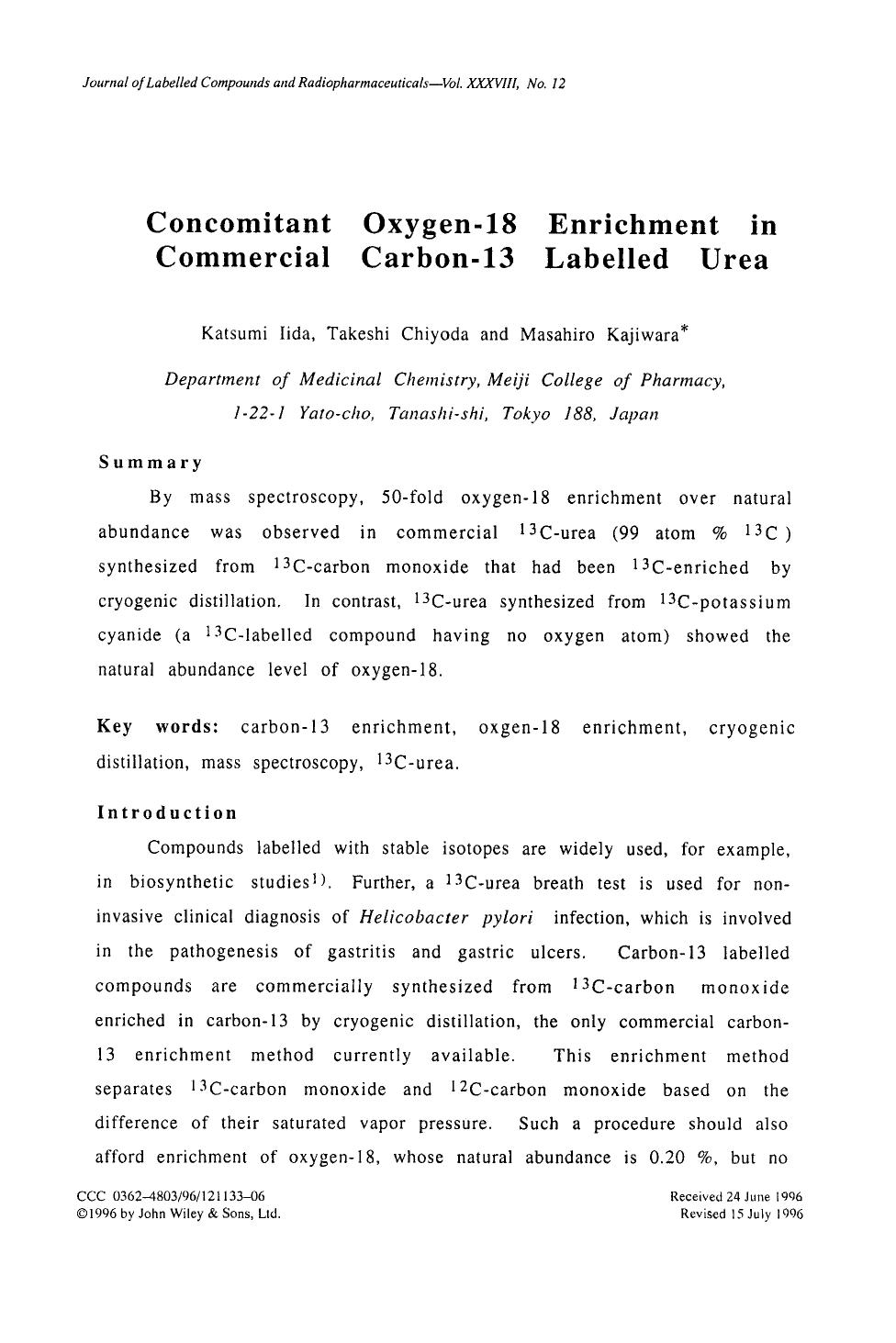 Concomitant oxygen-18 enrichment in commercial carbon-13 labelled urea by Unknown
