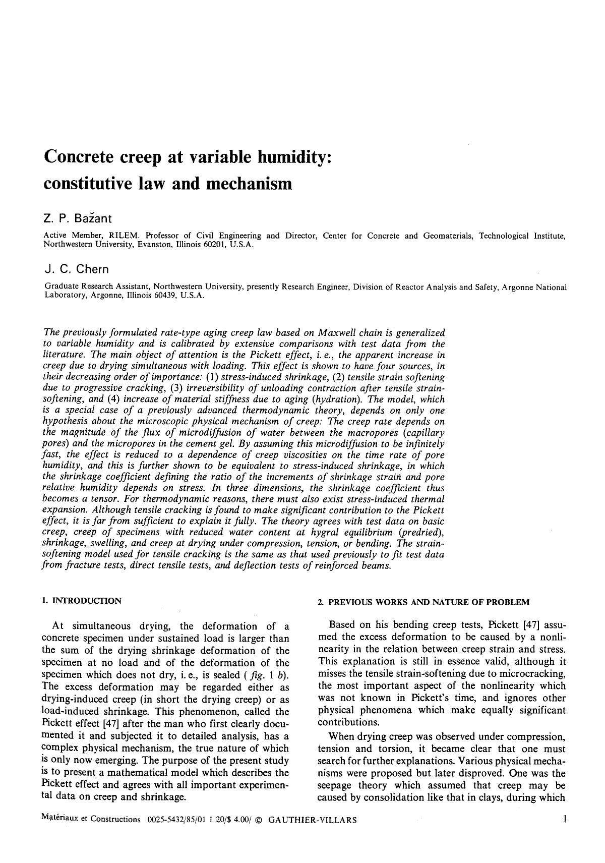 Concrete creep at variable humidity: constitutive law and mechanism by Unknown