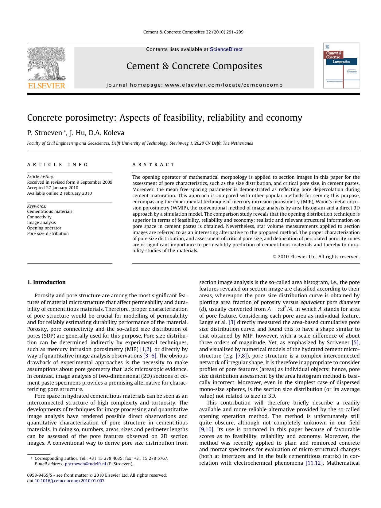 Concrete porosimetry: Aspects of feasibility, reliability and economy by P. Stroeven; J. Hu; D.A. Koleva