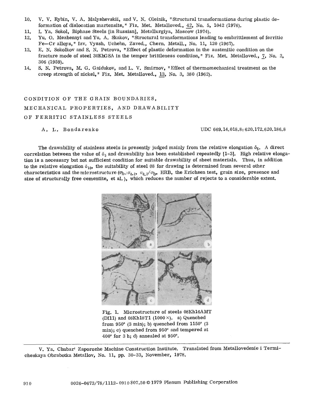 Condition of the grain boundaries, mechanical properties, and drawability of ferritic stainless steels by Unknown