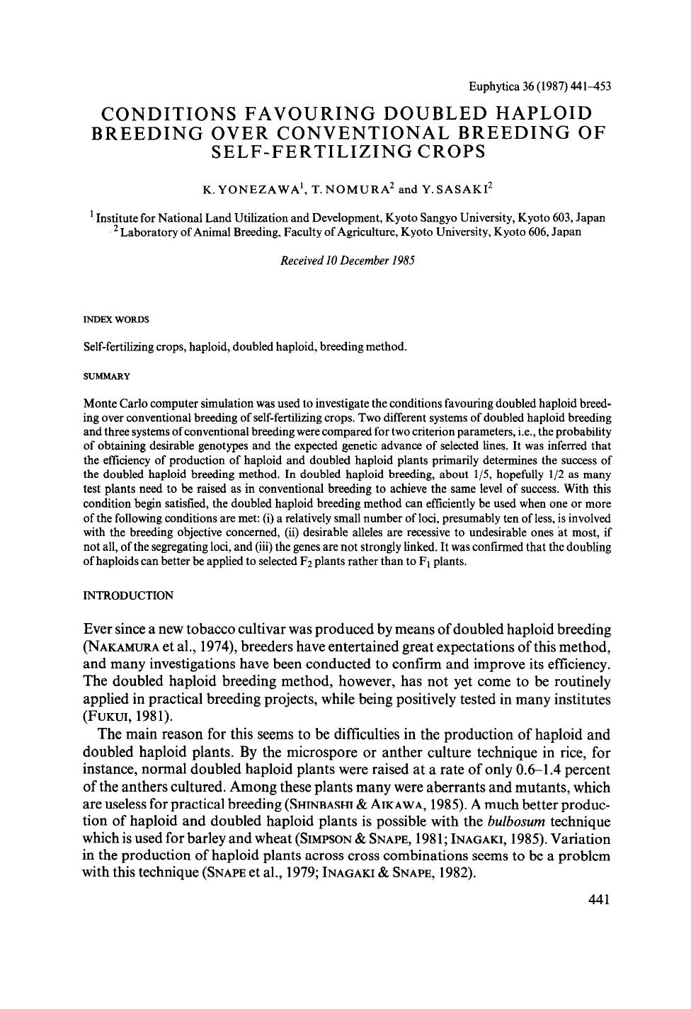 Conditions favouring doubled haploid breeding over conventional breeding of self-fertilizing crops by Unknown