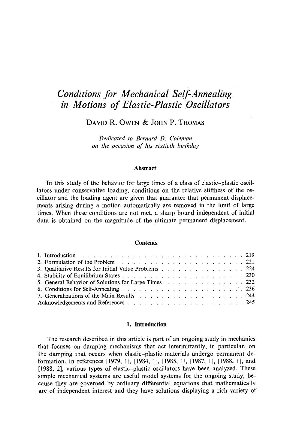Conditions for mechanical self-annealing in motions of elastic-plastic oscillators by Unknown
