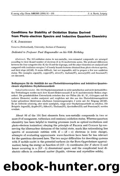 Conditions for stability of oxidation states derived from photo-electron spectra and inductive quantum chemistry by Unknown