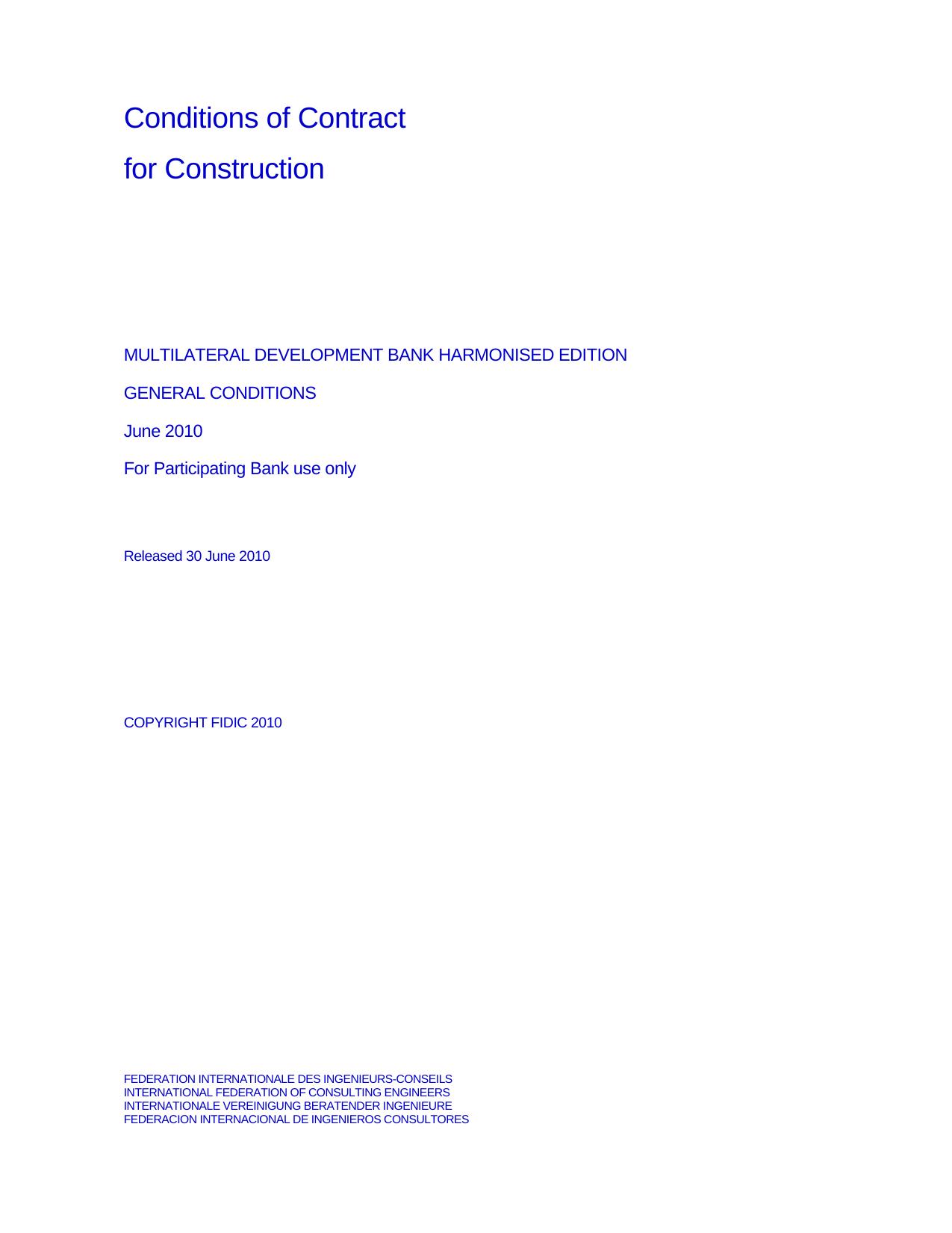 Conditions of Contract for Construction by FIDIC