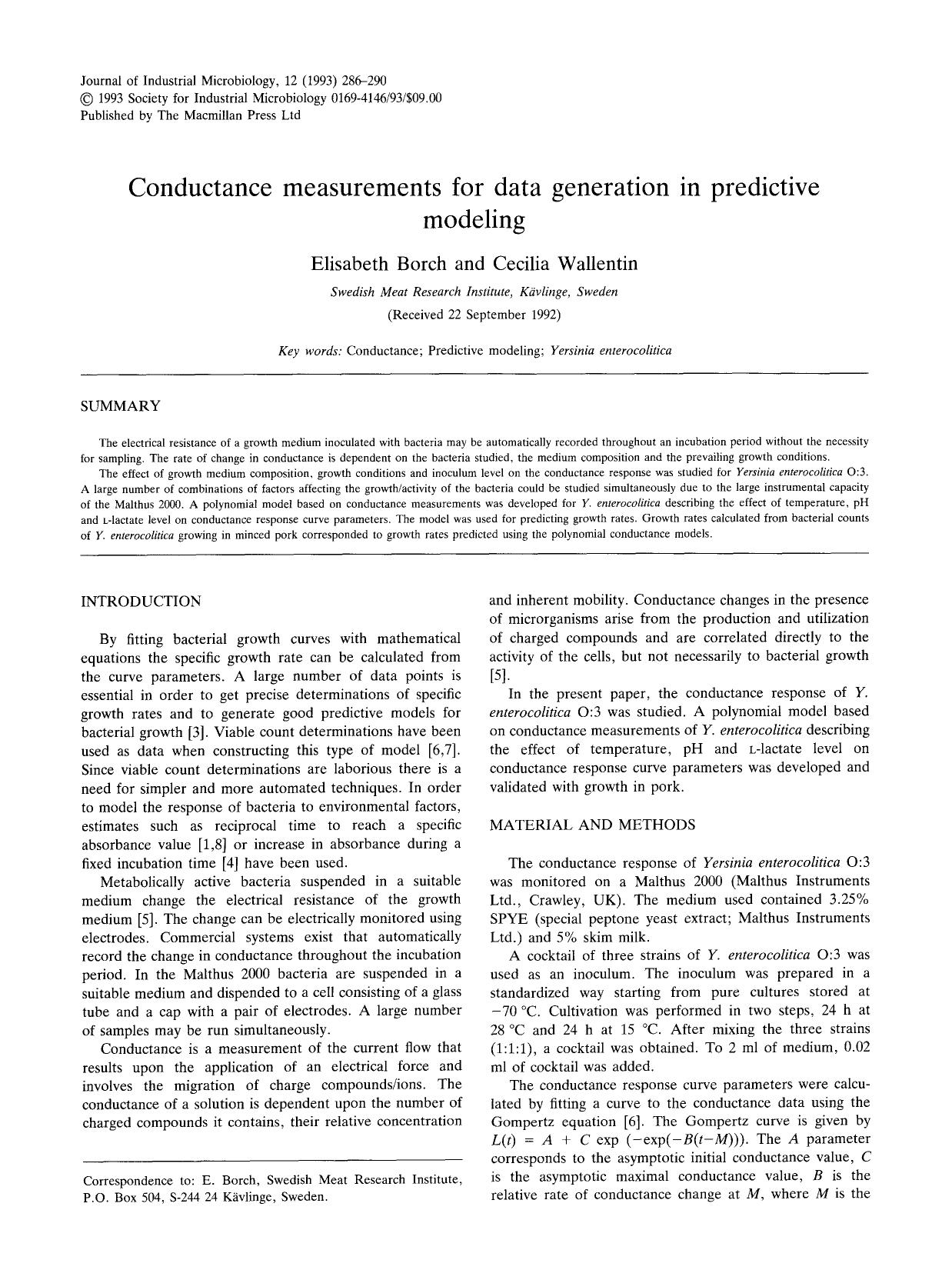Conductance measurements for data generation in predictive modeling by Unknown